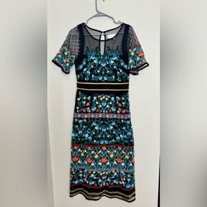 Anthropologie Blue Pink Sheath Midi Dress Cocktail